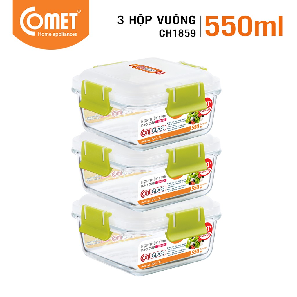 Combo 3 hộp thực phẩm thuỷ tinh Comet CH18-59 - 550ml