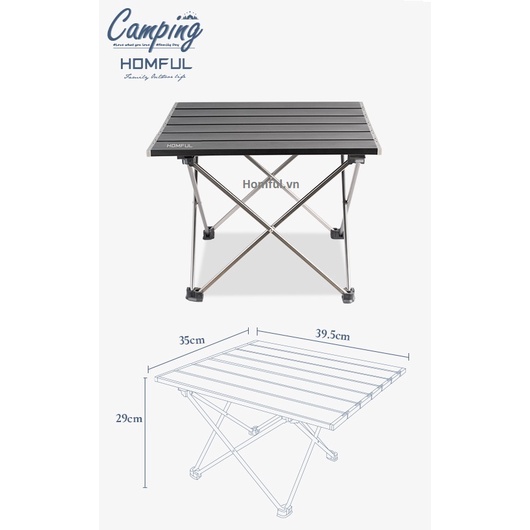 Bàn nhôm xếp gọn dã ngoại Homful X02007 40cm Black