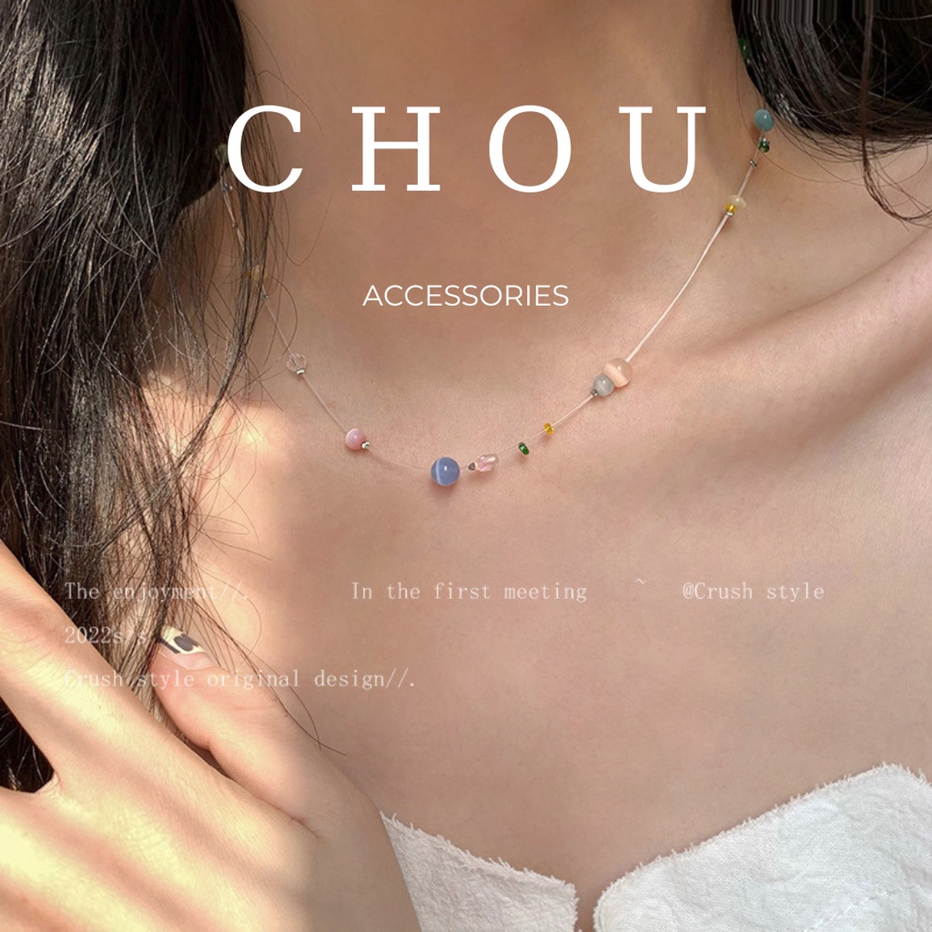 Dây Chuyền, Vòng Cổ Trong Suốt Đính Hạt Nhều Màu | CHOU ACCESSORIES |