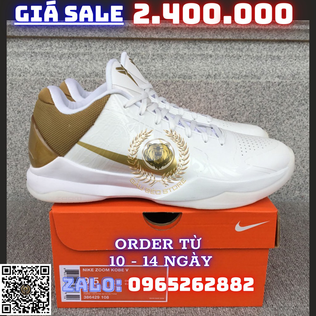 Giày Outlet Sneaker _Nike Kobe 5 ZK5 MSP: 386429-108 PHONG CÁCH ORDER + FREESHIP ➡️ gaubeostore.shop