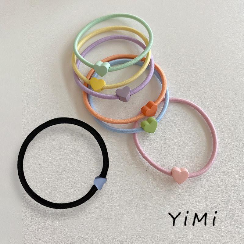 Dây Buộc Tóc Cao Su Co Giãn Màu Kẹo Họa Tiết Trái Tim Đáng Yêu Cho Nữ
