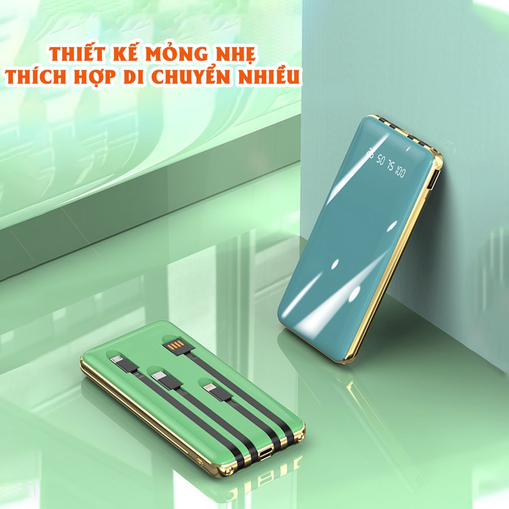 sạc dự phòng HXSJ-20.000mAh Hỗ trợ sạc nhanh 2.1A,Tích hợp sẵn 4 đầu sạc chuyên dụng Micro usb,Type - C,