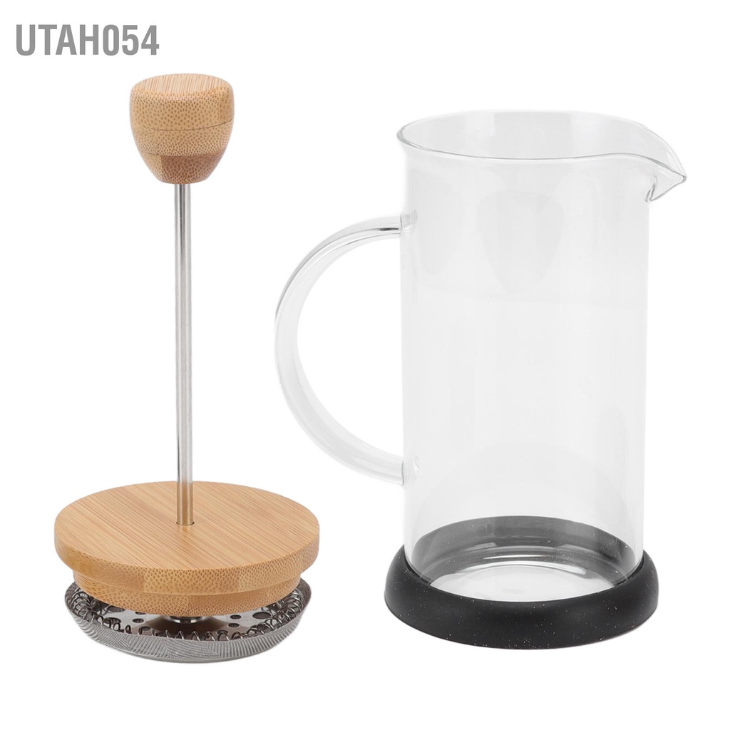 [Hàng Sẵn] 350/600ml Bình pha cà phê kiểu Pháp có nắp tre Phin pha cafe Borosilicat cao an toàn ấm pha cà phê French Press【Utah054】