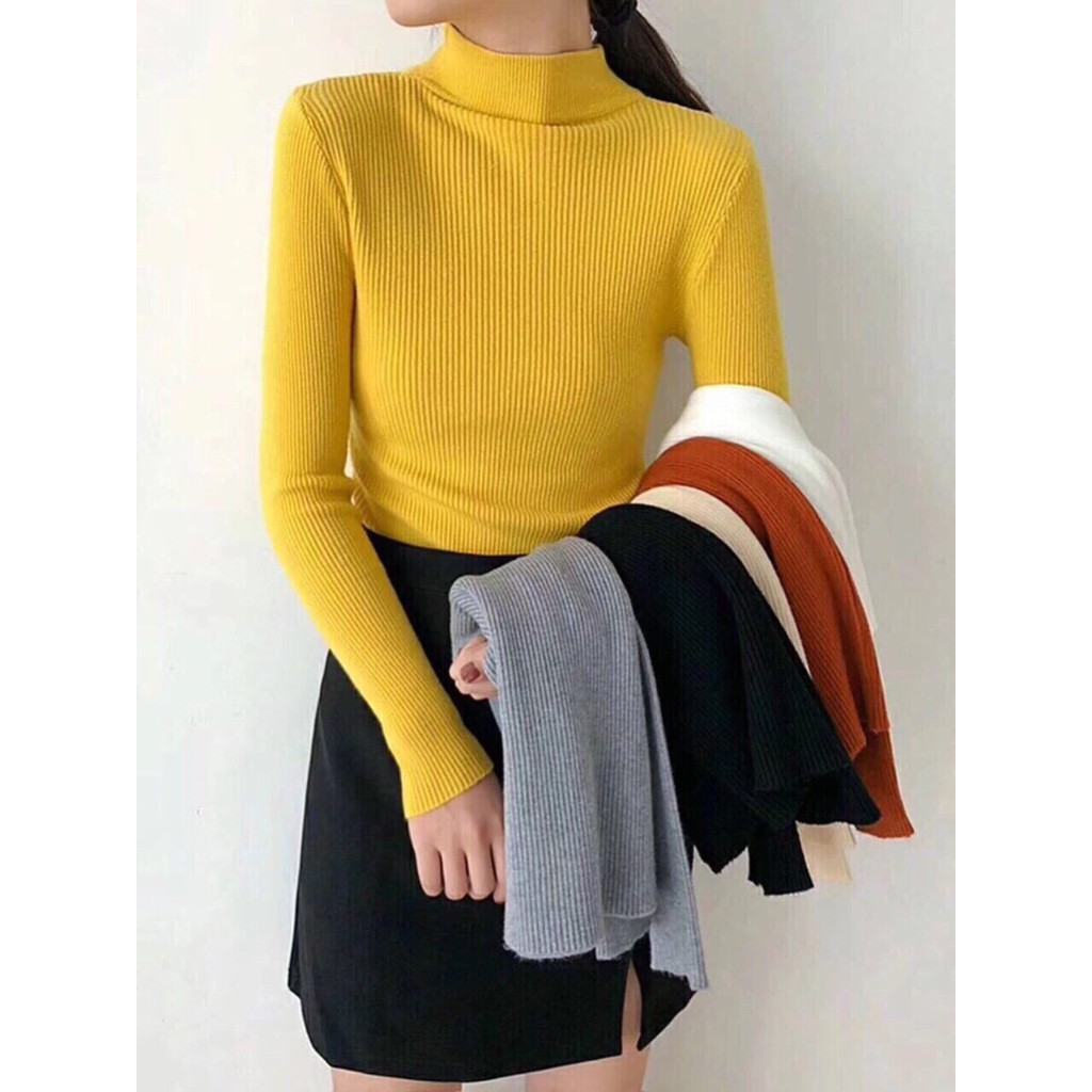 Áo len nhung cao cổ thu đông cho nữ