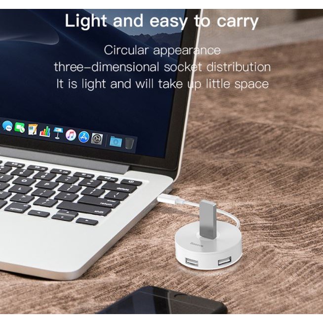 Bộ Chia USB 4 Cổng Chính Hãng Baseus, USB Hub 2.0/ 3.0 Có Đèn LED Báo Hiệu Cho Máy Tính, Macbook Pro, Smartphone