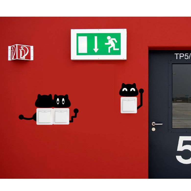 Decal dán tường 10 hình dán công tắc mèo đen 10 kiểu - MSP DKN028