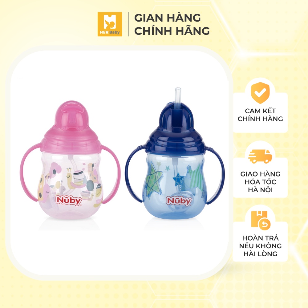 Bình uống nước chính hãng Nuby ống hút 360 độ, có tay cầm - mỏ vịt 270ml - Herbaby