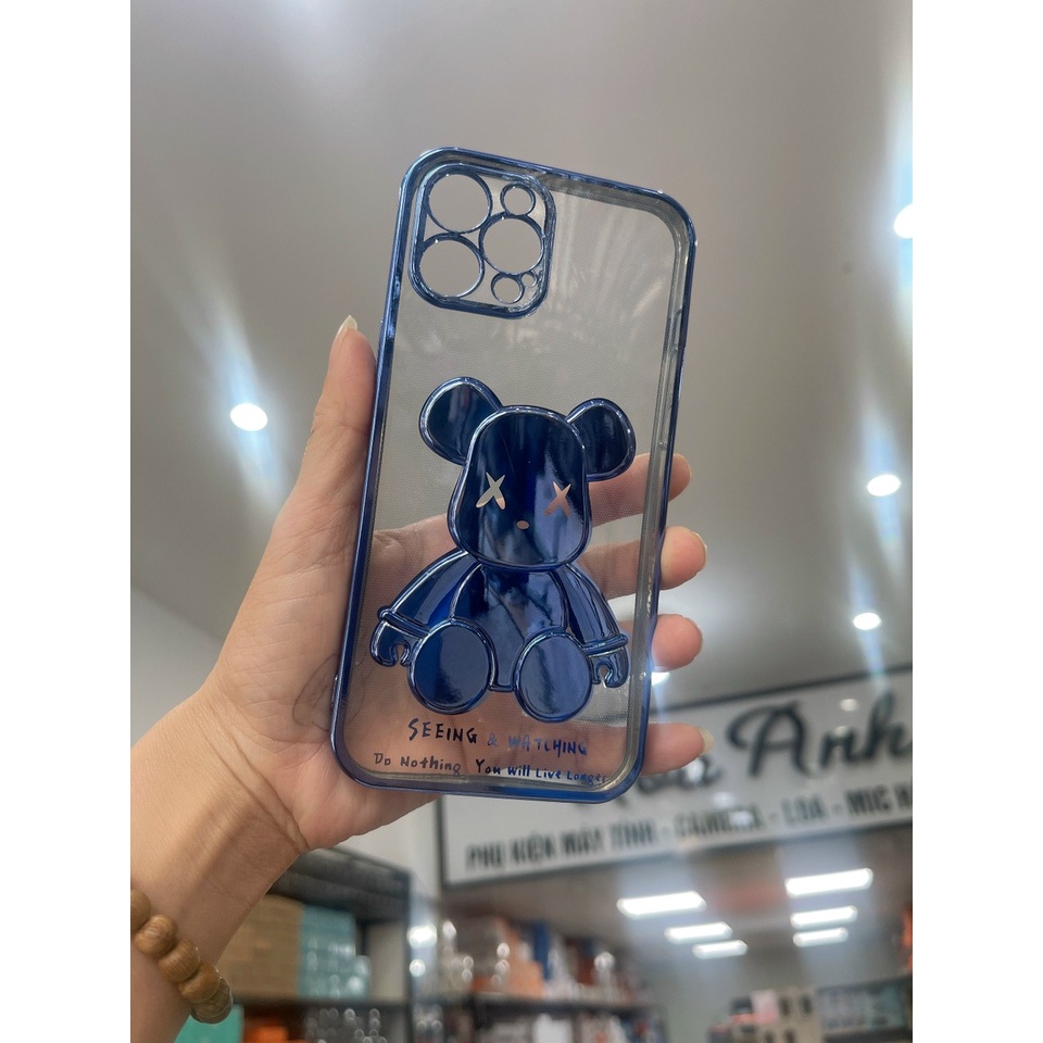 Ốp Ip hình Gấu Bearbrick viền xi Hồng Tím Xanh OP04