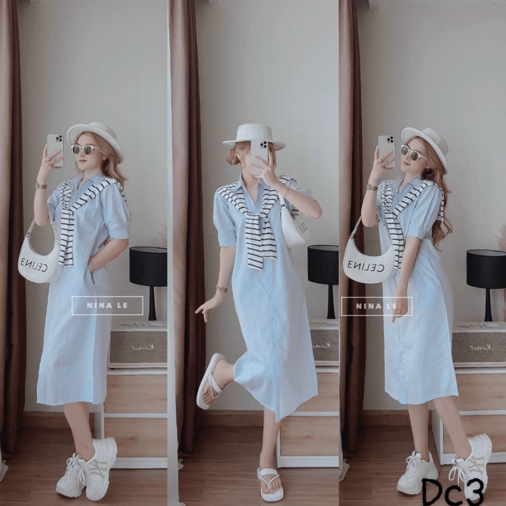 Xả Lỗ Mẫu Đầm Lụa Suông Cổ Sơ Mi Siêu Dễ THương Giá Rẻ Như Cho UP