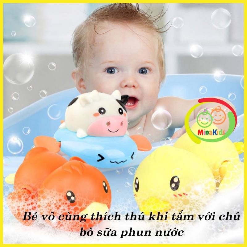 Đồ Chơi Thả Bồn Tắm Bò Sữa Chèo Thuyền Phun Nước Vặn Cót Bơi Lội Cho Bé Thích Thú Vận Động Khỏe Mạnh