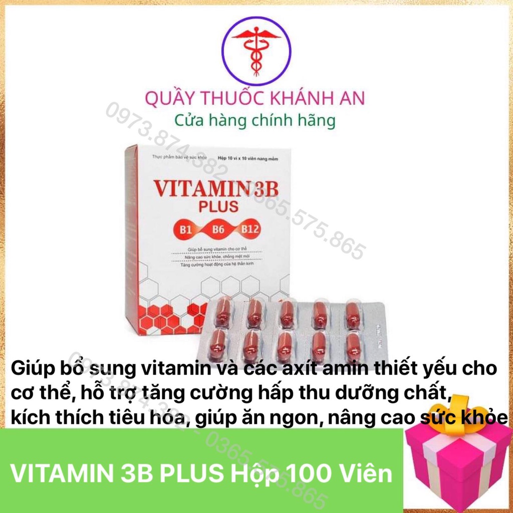 VITAMIN 3B PLUS hộp 100 viên nang mềm B1 _ B6 _ B12