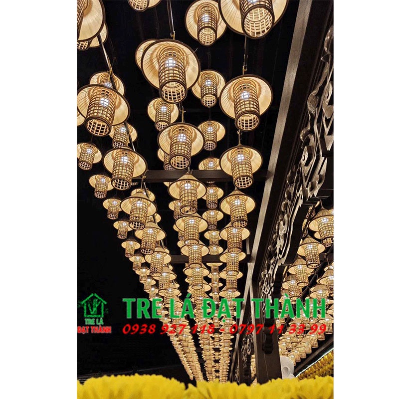 Đèn mây tre đan thả trần - đèn nón chân mây