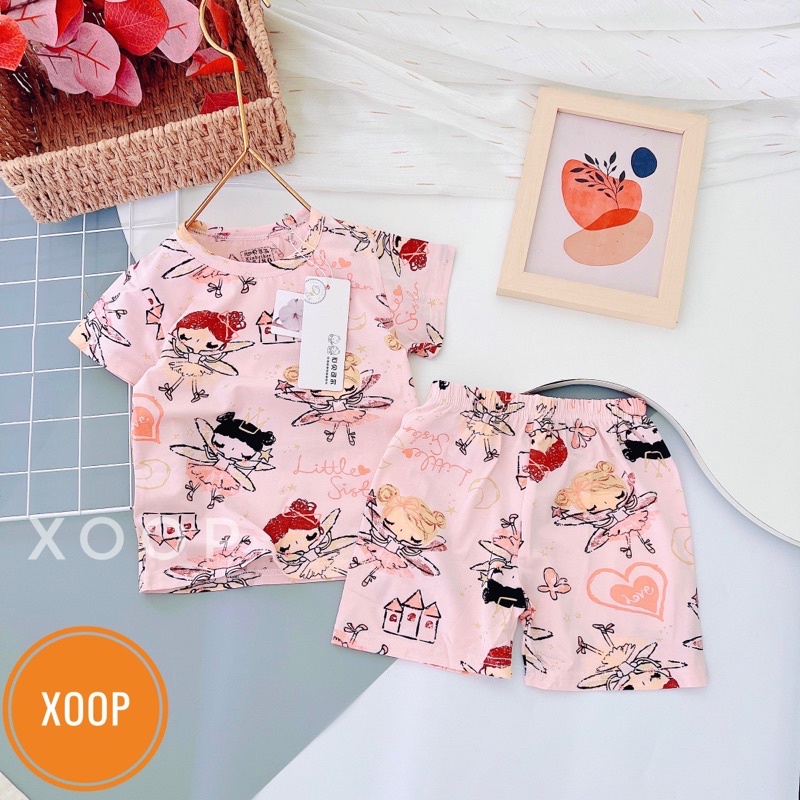 Size đại 6  Bộ cộc xuất hàn in tràn chất cotton lạnh hàng quảng châu cho bé