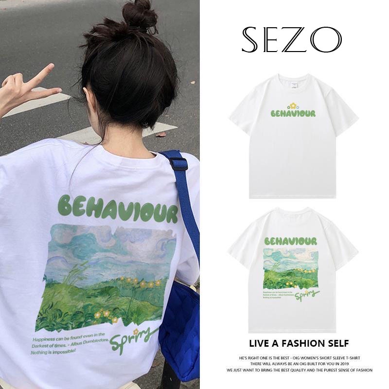 QKOOLE Áo thun nữ  tay ngắn in họa tiết phong cách Hàn Quốc cổ điển với 6 màu tuỳ chọn