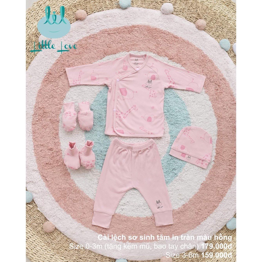 Lillte Love - Bộ cài lệch dài tay vải tăm in tràn cho bé trai, bé gái từ sơ sinh đến 6 tháng ( Size 0.3M tặng kèm phụ ki