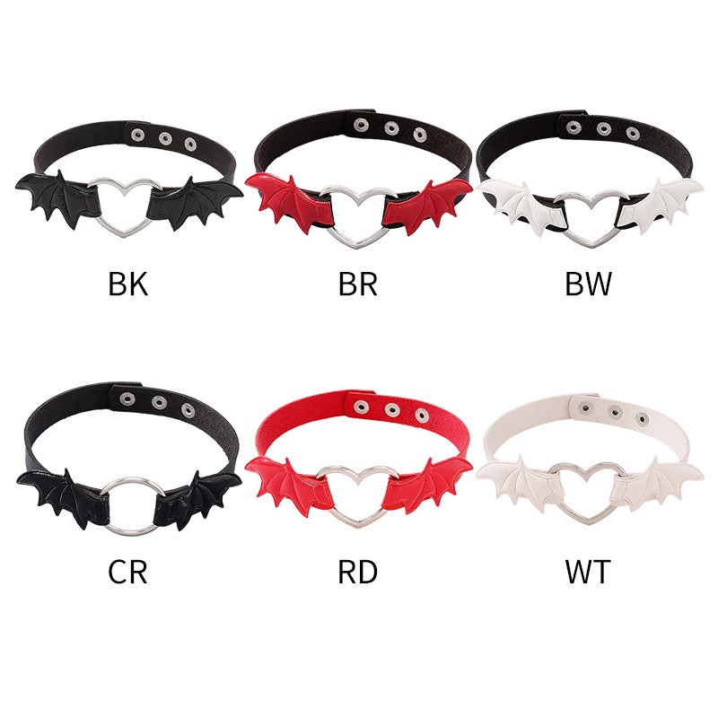 Vòng Cổ Choker Da Mặt Hình Trái Tim Đôi Cánh Phong Cách Gothic Punk Cho Nữ