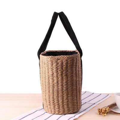 Túi cói TOTE xách tay - dây đeo màu đen - cỡ lớn (bigsize) - phong cách Vintage thanh lịch