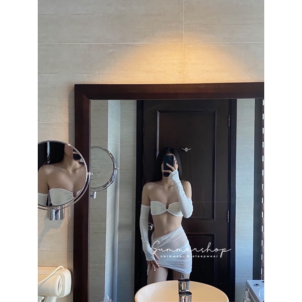 BIKINI set 4 món quây tay ống zip lưới