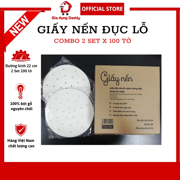 Giấy nến đục lỗ Việt Nam Combo 2 Set 100 tờ size 22 cm dùng cho nồi chiên không dầu, nướng và xửng hấp