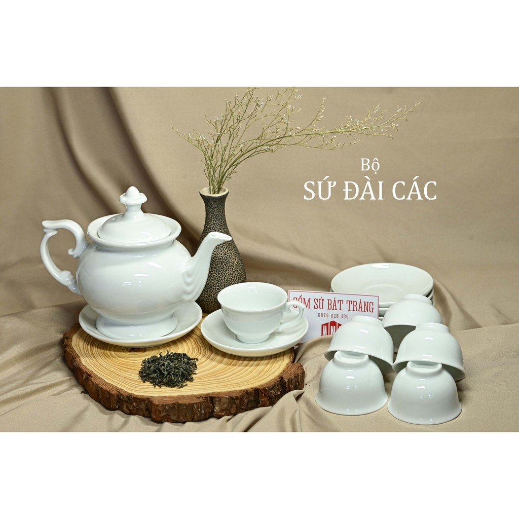 Bộ ấm trà Bát Tràng 🍀 𝐅𝐑𝐄𝐄𝐒𝐇𝐈𝐏 🍀 SỨ ĐÀI CÁC màu trắng trang nhã, tinh tế, quý phái cho phòng khách