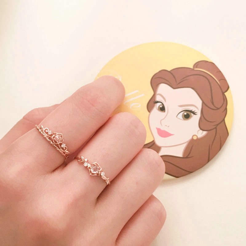 Nhẫn Hở Mạ Bạc 925 Hình Vương Miện Công Chúa Disney Sáng Tạo Có Thể Điều Chỉnh Thời Trang Cho Nữ