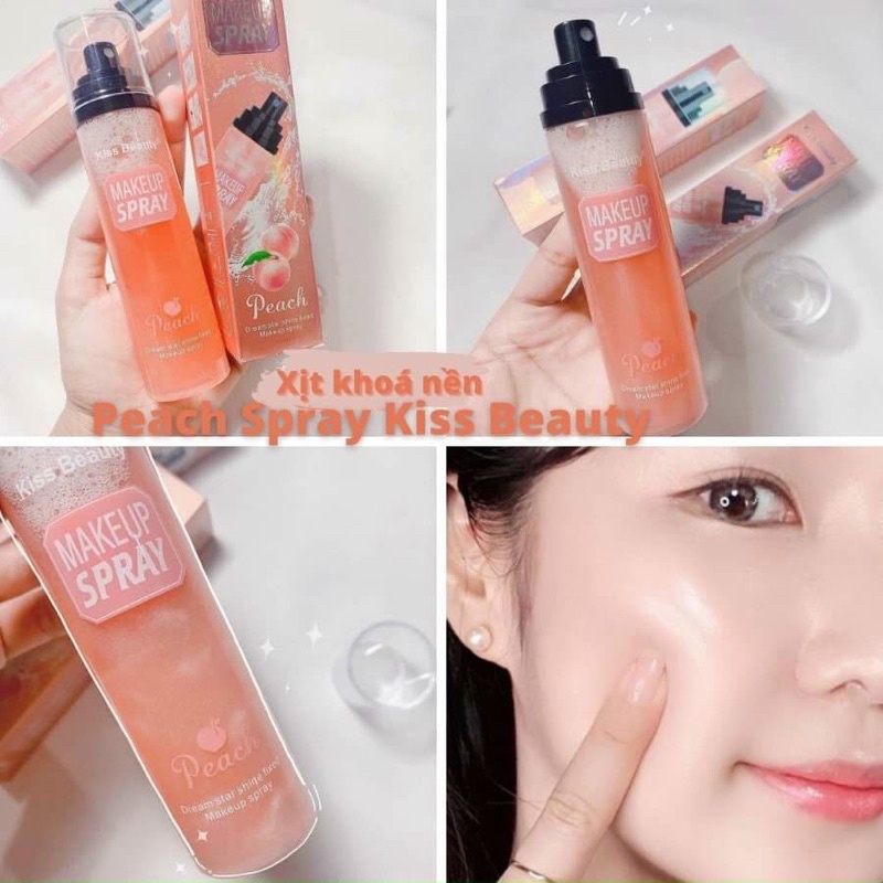 Xịt khóa nền Kiss Beauty hương Đào 110ml giữ lớp trang điểm cố định lâu trôi