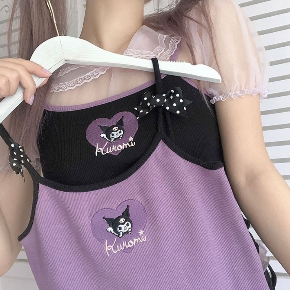 Áo Vest Nhật Bản#Sanrio Áo Hai Dây Thêu Họa Tiết Chú Chó Cinnamon Nhiều Màu Thời Trang Mùa Hè Dễ Phối Đồ