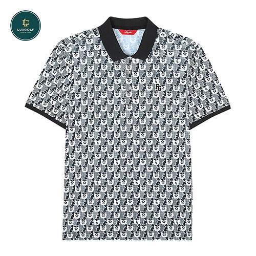 Áo golf ngắn tay nam Fantom xanh đậm họa tiết hoa