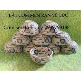 Combo Bát cơm men rạn vẽ cúc gốm sứ Bát Tràng cao cấp không chì