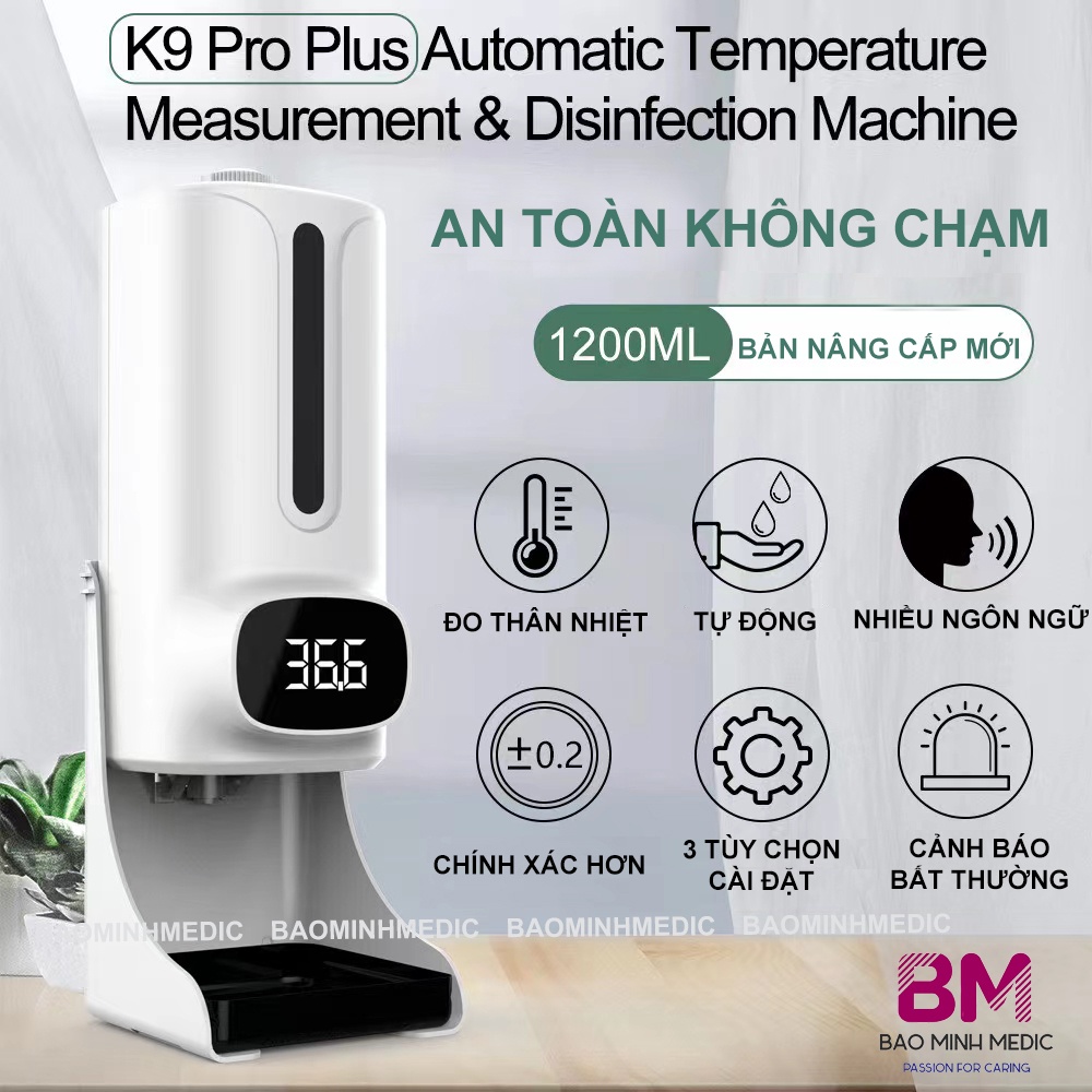 [Giao hỏa tốc] Máy khử khuẩn kèm đo thân nhiệt cảm ứng tự động K9 Pro Plus - máy sát khuẩn dùng trong mùa dịch