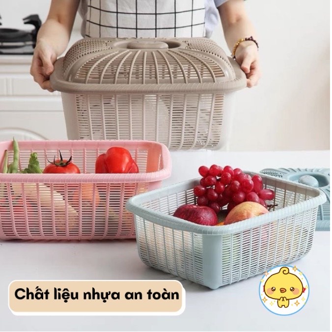 RỔ ĐỰNG TRÁI CÂY, RAU CỦ QUẢ CÓ NẮP ĐẬY CHỐNG CÔN TRÙNG BỤI BẨN - RỔ VUÔNG CÓ NẮP ĐẬY TIỆN LỢI DÙNG ĐỂ ĐỰNG ĐŨA MUỖNG