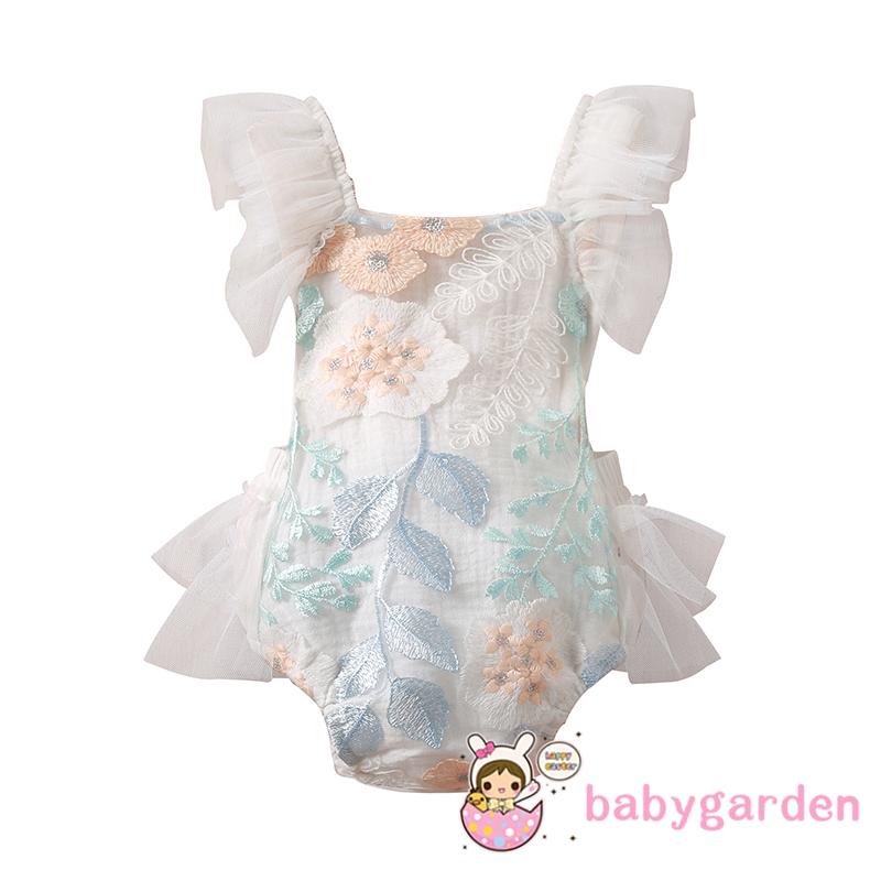 Bộ Áo Liền Quần Không Tay Hở Lưng Thêu Hoa Dành Cho Bé Gái 0-24 Tháng Tuổi