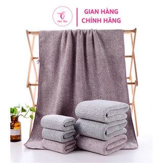 Khăn tắm than tre hoạt tính cỡ lớn, khăn lau lông mềm mịn kháng khuấn thấm hút tốt 140x70 cm - Việt thư