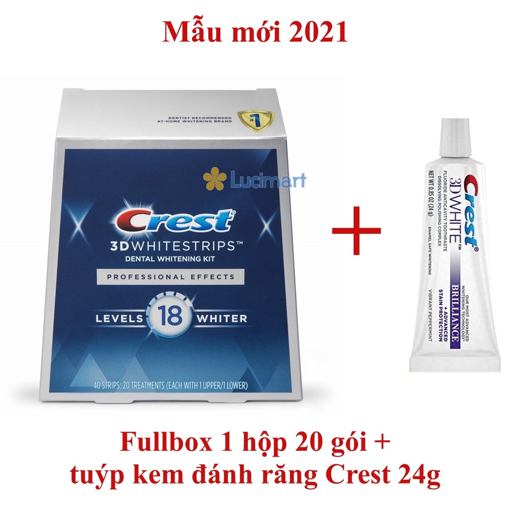 Fullbox 20 gói dán răng Crest 3D Whitestrips Professional Effects Levels 18 Whiter, 1 hộp 20 gói/20 ngày [Hàng Mỹ]