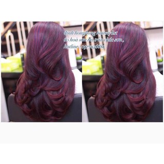 Thuốc nhuộm tóc tím đỏ kèm oxi và gang tay