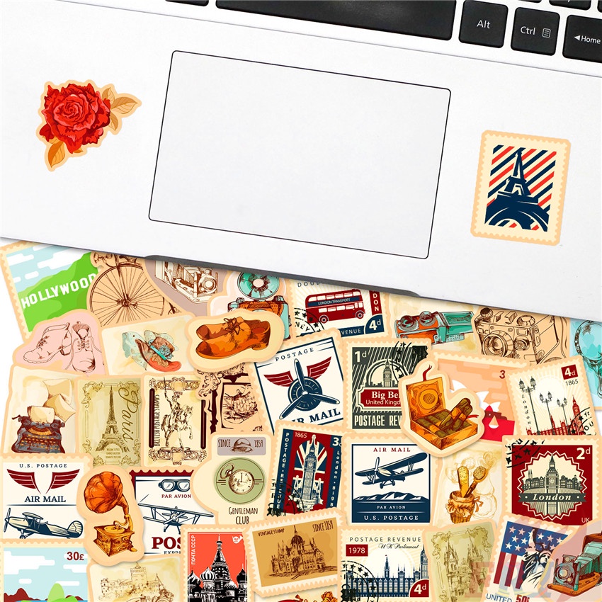 Bộ 100 Cái ❉ Tem Dán Trang Trí Nghệ Thuật Phong Cách Retro Đẹp Mắt ❉ Sticker Dán Tường Chống Thấm Nước Họa Tiết Doodle Hợp Thời Trang