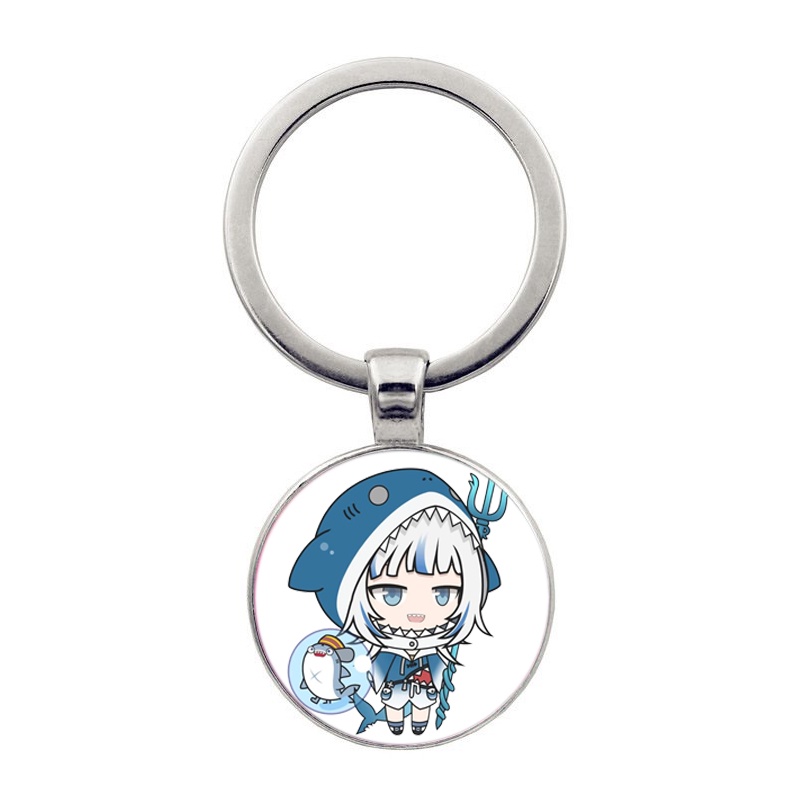 (KL25) Móc khóa tròn kim loại hình GAWR GURA Hololive Vtuber keychain treo túi treo chìa khóa phong cách chibi anime