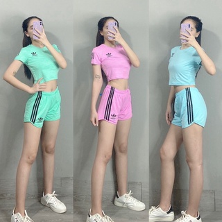 Bộ Đồ Tập Gym Yoga Nữ Quần Đùi 2 Lớp Áo Croptop Thun Lưới Thoáng Mát BTL2