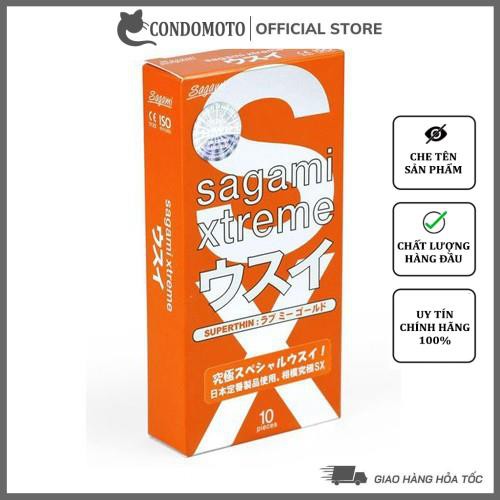 Bao cao su SIÊU MỎNG tăng KHOÁI CẢM kéo dài thời gian. Bcs GAI BI lớn Sagami Xtreme Orange