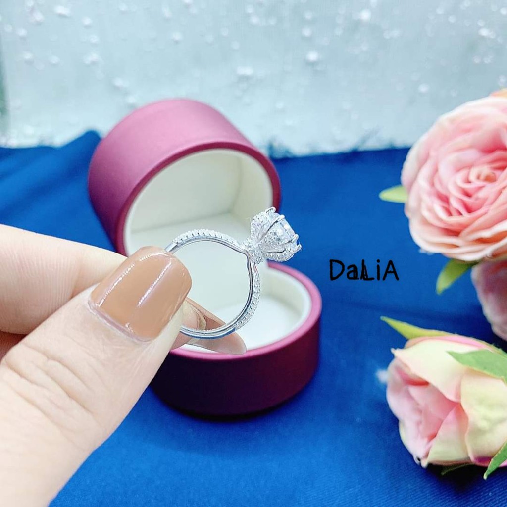 Nhẫn bạc nữ DaLiA Jewelry ổ đá cao nạm đá chủ lớn sang trọng đẳng cấp đẳng cấp quý cô