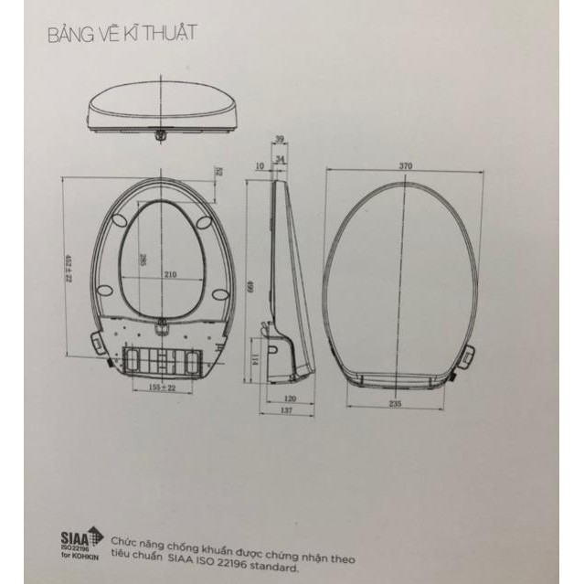 Nắp Rửa Bồn Cầu Thông Minh American Standard Slim SLIM00001-WT có thể lắp vừa bồn cầu inax