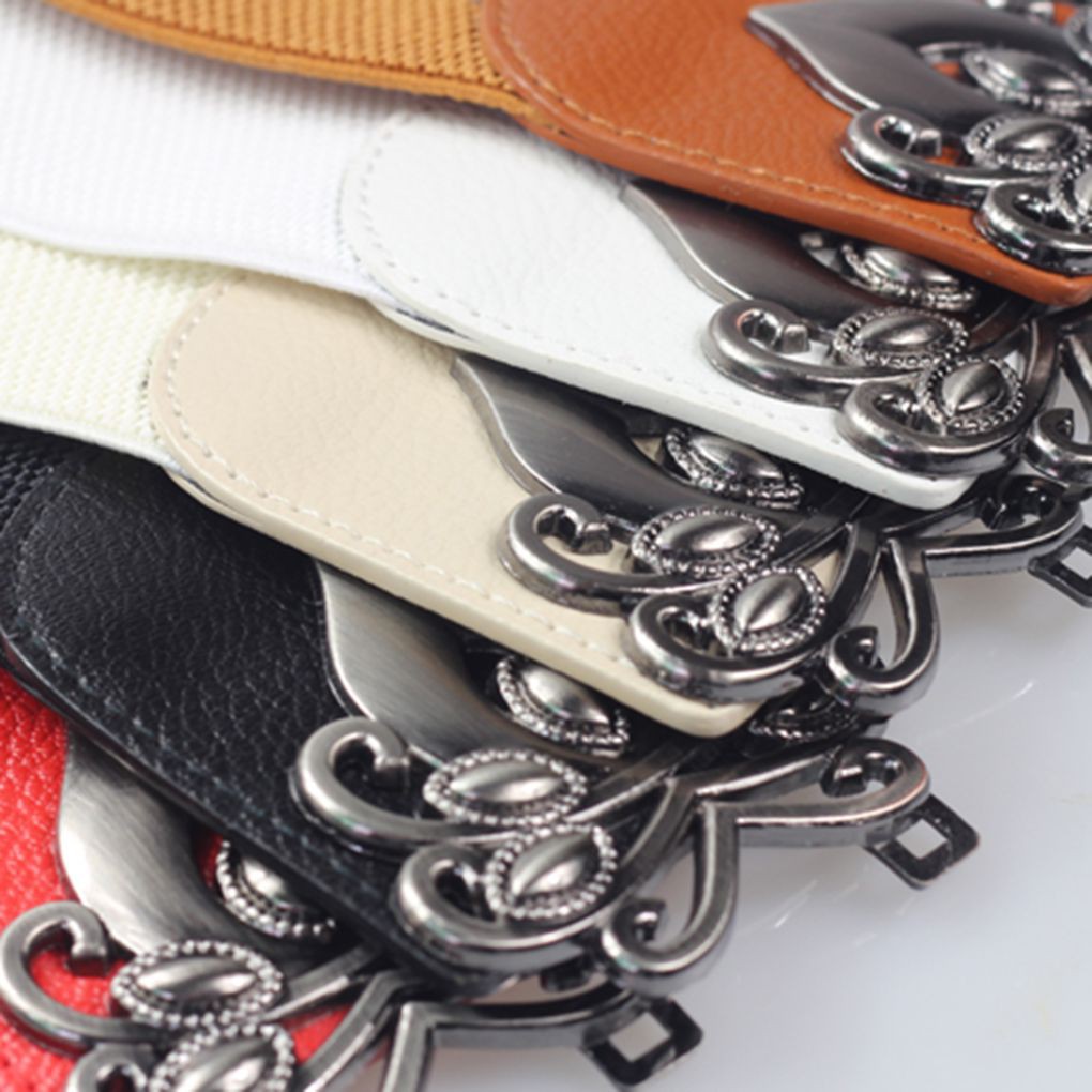 Women Wide Belt Fashion Elastic Stretch Buckle Waistband Dress Vintage Slim Cinch Hollow-out Decor