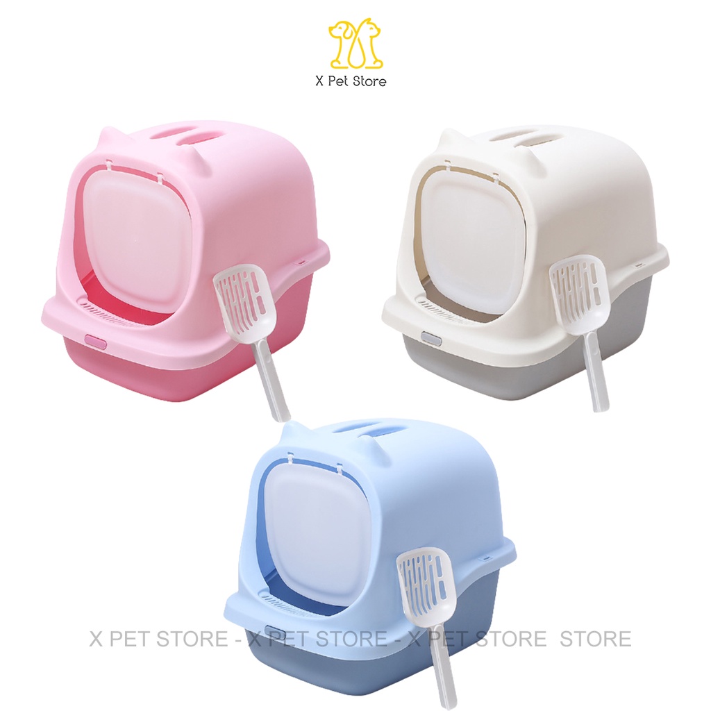 Nhà Vệ Sinh Cho Mèo Size Lớn, 1 Cửa, Có Nắp Đậy Ngăn Mùi Chống Văng Cát - Tặng Kèm Xẻng