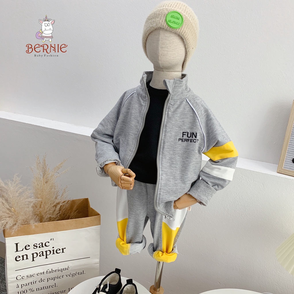 Bộ cotton da cá kéo khoá phong cách thể thao cho bé trai, bộ thun unisex hàng đẹp cho bé