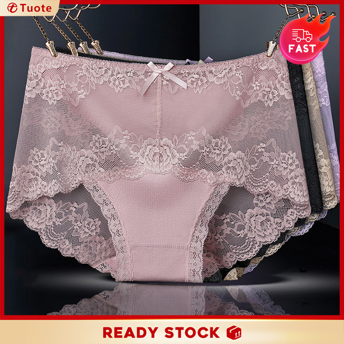 L~2XL Linger Antibacterial Inner Crotch Sexy Women Panties Seamless Lace Trim Mid-Waist Panties Ladies Seamless Lace Panties
