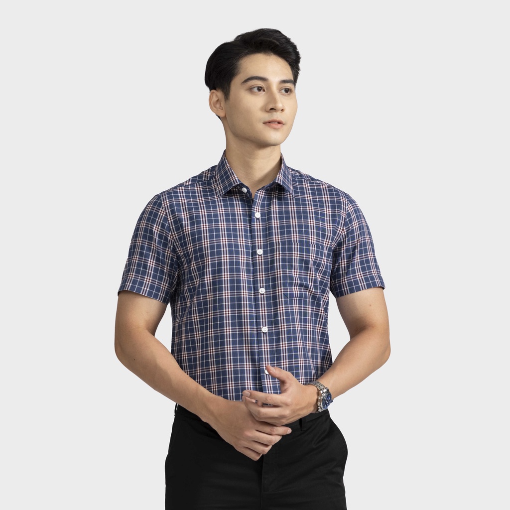 [MẪU MỚI] Áo sơ mi nam ngắn tay ARISTINO họa tiết xanh kẻ nâu nam tính, lịch lãm  - ASS029S2