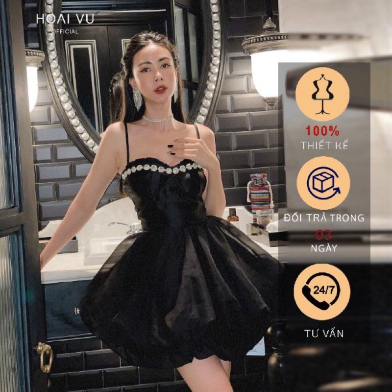 Đầm Ashley hai dây đính đá cao cấp - D06