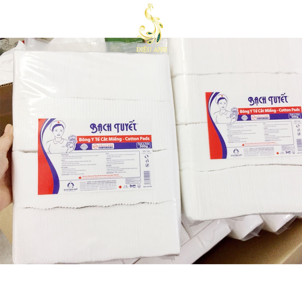 Bông y tê bạch tuyết cắt sẵn gói 0.5kg, bông gòn cắt miếng
