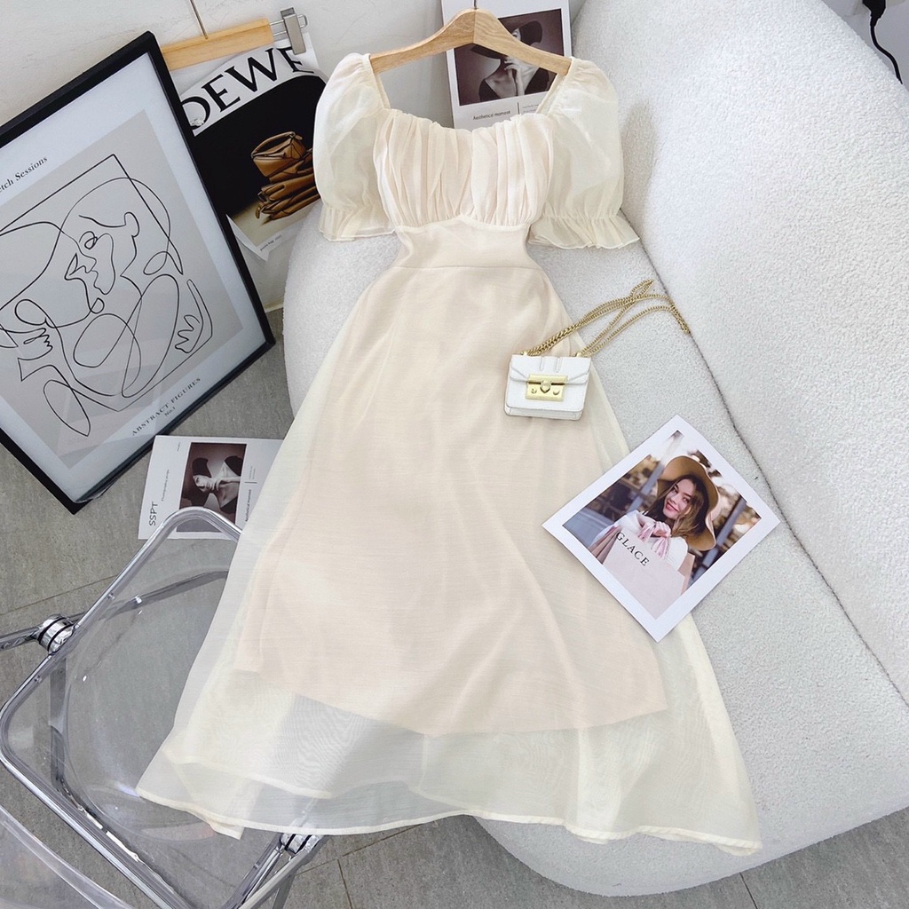 Váy Đầm Midi Nhún Ngực Tay Bồng - Ceci dress