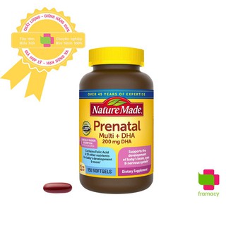 Vitamin tổng hợp bầu Nature Made Prenatal Multi + DHA, Mỹ bổ sung dinh dưỡng, DHA cho mẹ bầu và sau sinh